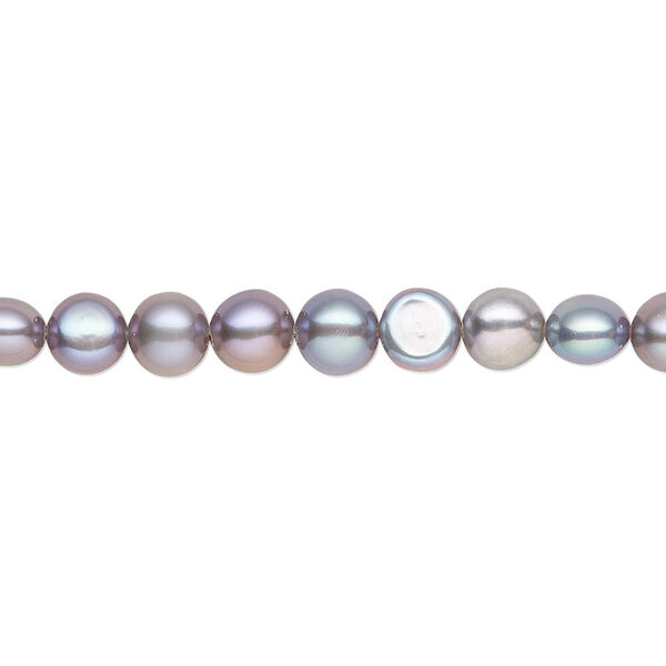 Pearl, cultured freshwater (dyed), silver peacock, 5-6mm flat-sided round, C+ grade, Mohs hardness 2-1/2 to 4. Sold per 15-1/2" to 16" strand. image number 0