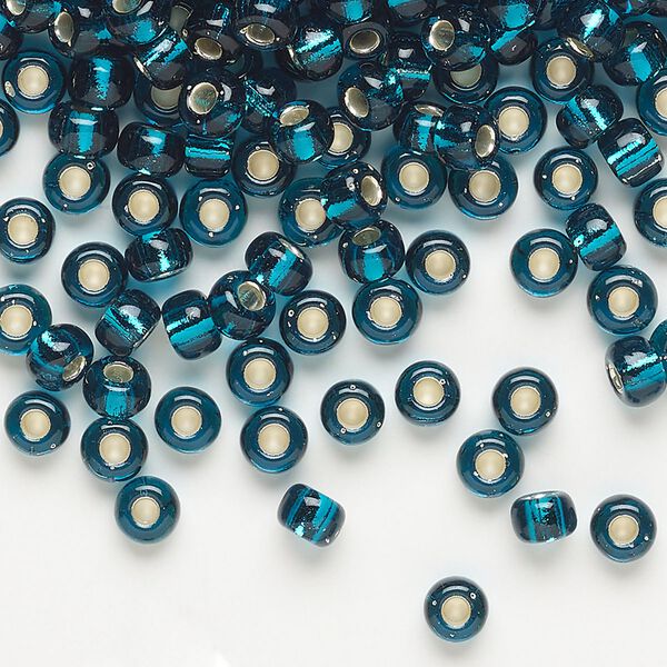 Seed bead, Miyuki, glass, pkg/250g, #6 rocaille, transparent silver-lined dark teal (RR-30). image number 0