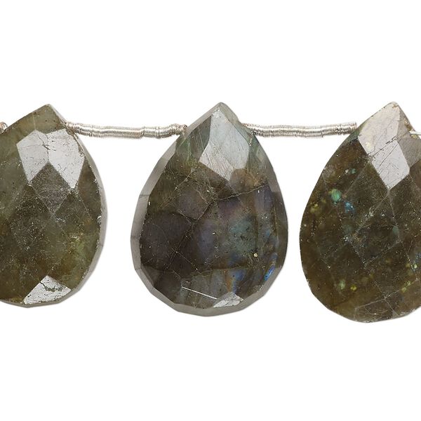 Labradorite 1pkg10, hand-cut top-drilled faceted puffed teardrop bead natural 17x12mm-23x15mm image number 0