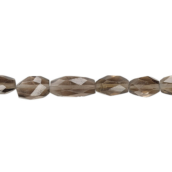 Smoky quartz 1pkg1, hand-cut faceted puffed oval bead 7 inch 8x5mm-11x7mm image number 0