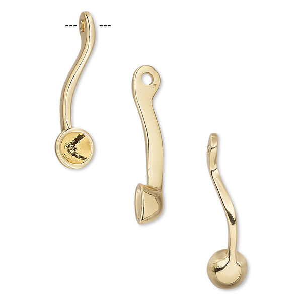 Drop, Almost Instant Jewelry®, gold-finished "pewter" (zinc-based alloy), 23x6mm single-sided curved with PP32 setting. Sold individually. image number 0
