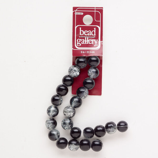 Bead, crackle glass, clear and opaque black, 10mm round. Sold per 8-inch strand. image number 0