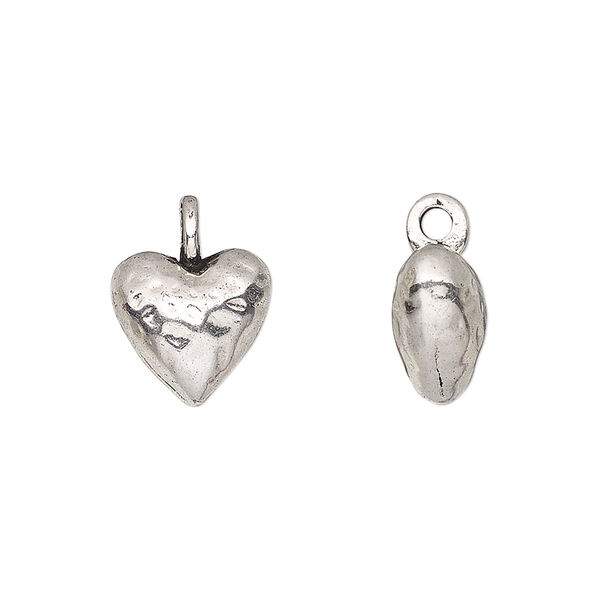Charm, antique silver-finished "pewter" (zinc-based alloy), 12mm 3D puffed heart. Sold per pkg of 4. image number 0