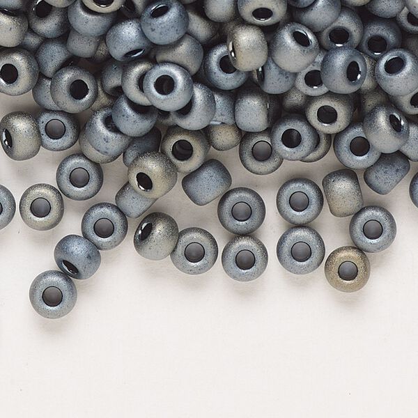 Seed bead, Miyuki, glass, pkg/25g, #6 rocaille, opaque matte metallic silver grey, (RR-2002). image number 0
