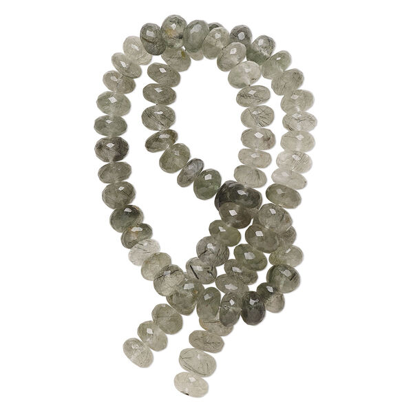 Tourmalinated quartz 1pkg1, hand-cut micro-faceted rondelle bead natural 14 inch 7x5mm-9x6mm image number 0