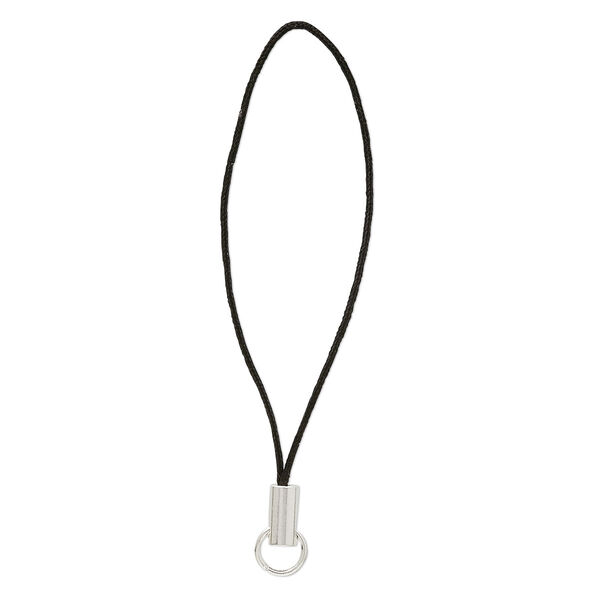 Zipper pull, silver-plated brass and nylon, black, 2-3/4 inches. Sold per pkg of 24. image number 0