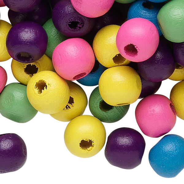 Bead mix, painted Korean boxwood, pink / yellow / multicolor, 9-10mm irregular round. Sold per 1/4 pound pkg, approximately 370 beads. image number 0