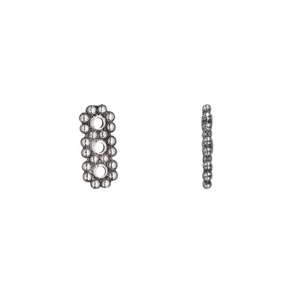 Spacer bar, antique silver-plated "pewter" (zinc-based alloy), 13x5mm 3-strand double-sided rectangle, fits up to 4mm bead. Sold per pkg of 100. image number 0