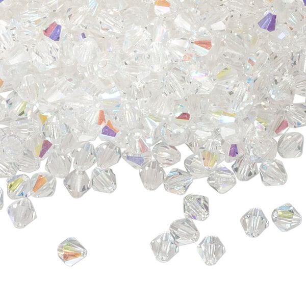 Bead, Czech glass, clear AB, 4mm faceted bicone. Sold per pkg of 144 (1 gross). image number 0