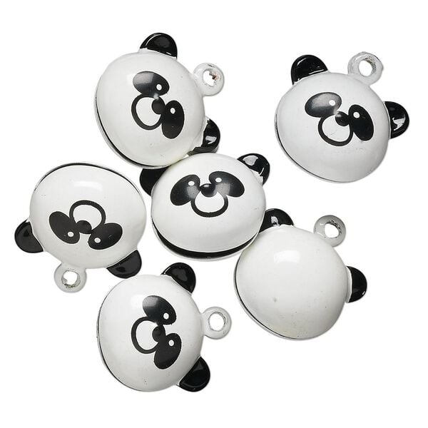 Bell, brass and enamel, black and white, 20x15mm panda with clapper. Sold per pkg of 6. image number 0