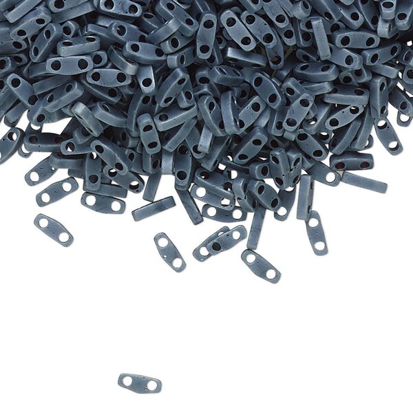 Seed bead, TILA®, glass, pkg/250g, 5x1.2mm quarter tila rectangle, opaque matte gunmetal blue, (QTL-2001). image number 0