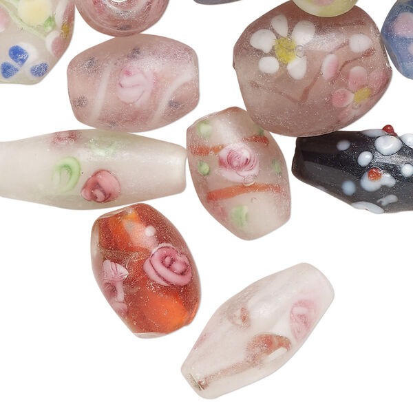 Bead mix, lampworked glass, opaque and translucent mixed colors, 12x10mm-19x9mm mixed shapes, 2-4.5mm hole. Sold per 4-ounce pkg, approximately 40 beads. image number 0