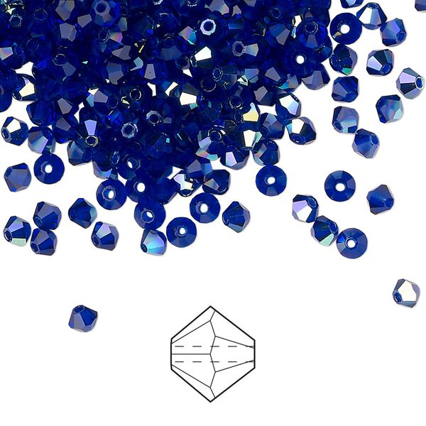 Bead 48pk cobalt blue AB, Preciosa Czech crystal 3mm bicone image number 0