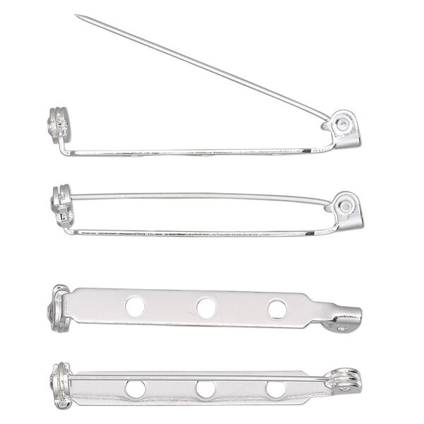 Pin back, silver-plated steel, 1-1/2 inches with locking bar. Sold per pkg of 10. image number 0