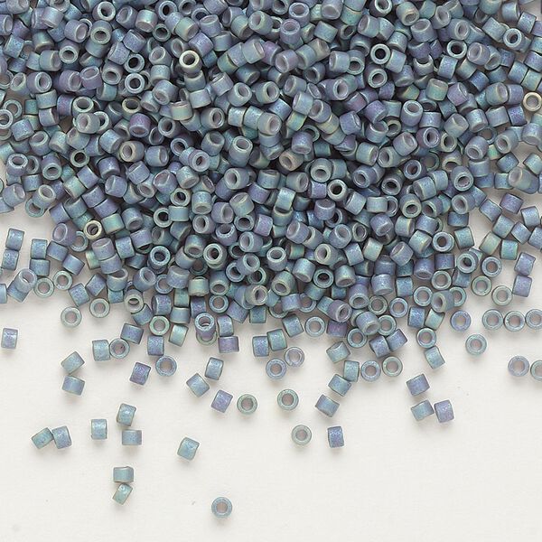 Seed bead, Delica®, glass, pkg/50g, #11 round, opaque matte metallic gold iris blue slate (DB-1063). image number 0