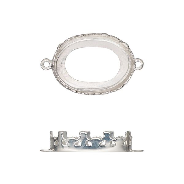 Link, sterling silver, 19.5x14.5mm oval with decorative trim and open back with 18x13mm oval cabochon bezel setting. Sold individually. image number 0