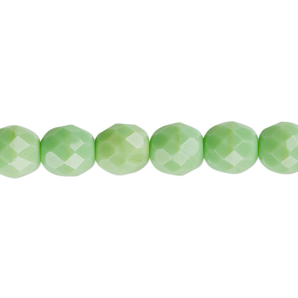 Bead, Czech fire-polished glass, opaque green, 8mm faceted round. Sold per 15-1/2" to 16" strand, approximately 50 beads. image number 0