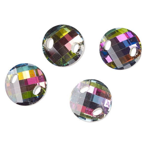 Sew-on, glass, pkg/4, 18mm faceted twisted round, crystal vitrail. image number 0