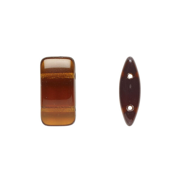 Bead, Preciosa, Czech glass, transparent dark topaz, 17x9mm double-drilled puffed rectangle with 0.8mm holes, fits up to 7.5mm bead. Sold per pkg of 20. image number 0
