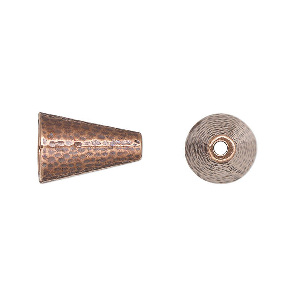 Cone, TierraCast®, "Hammertone" collection, antique copper-plated pewter (tin-based alloy), 15x10mm with hammered design, 7.2mm inside diameter. Sold per pkg of 2. image number 0