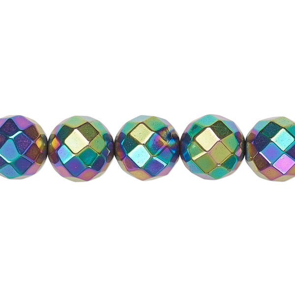 Hemalyke™ 1pkg1, rainbow titanium-coated faceted round bead 15.5-16 inch 10mm image number 0