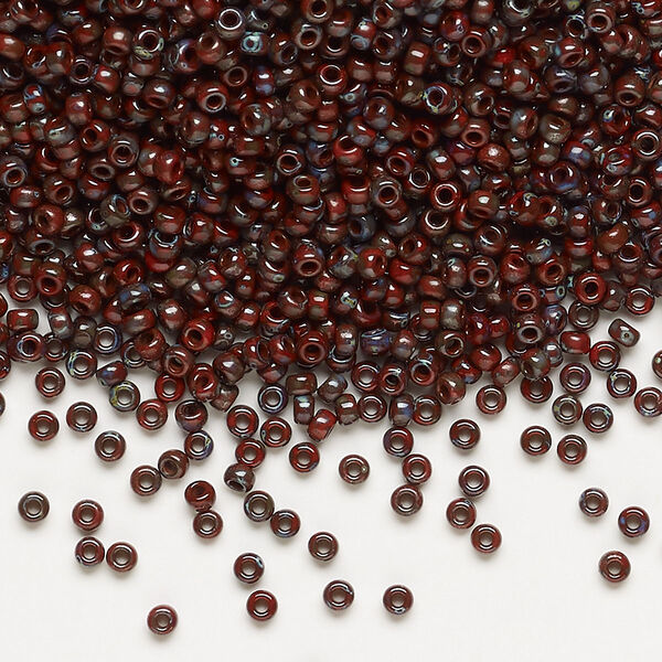 Seed bead, Miyuki, glass, pkg/250g, #11 rocaille, opaque Picasso red, (RR-4513). image number 0