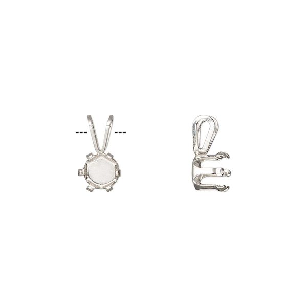 Pendant, Snap-Tite®, sterling silver, 6mm with 6-prong round setting. Sold per pkg of 2. image number 0
