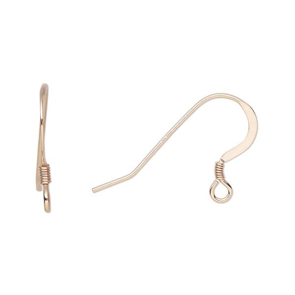 Ear wire fishhook 1pkg4 rose gold-plated sterling silver, 15mm flat / 2mm coil / open loop, 21 gauge 2 pair image number 0