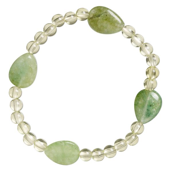 Quartz 1pkg1, flat teardrop / round stretch bracelet 6.5 inch 16x12mm / 5mm image number 0