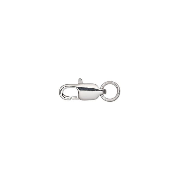 Clasp, lobster claw, stainless steel, 11x6mm rectangular hook with 5mm closed jump ring. Sold per pkg of 10. image number 0