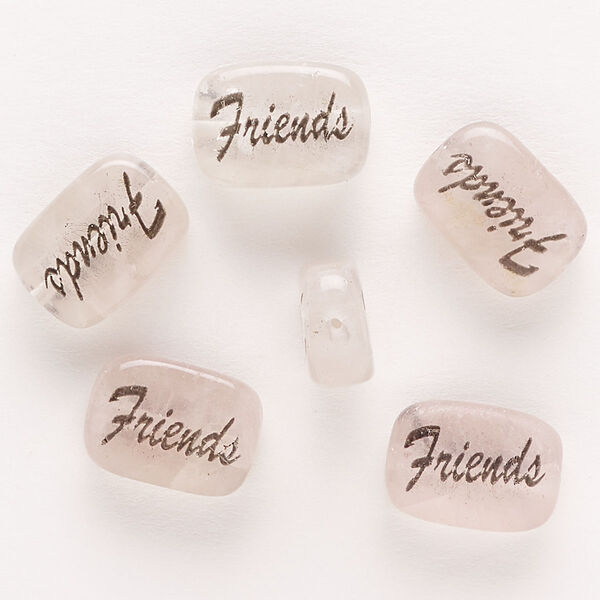 Rose quartz / enamel 1pkg6, double-sided "Friends" flat rectangle bead 14x10mm image number 0