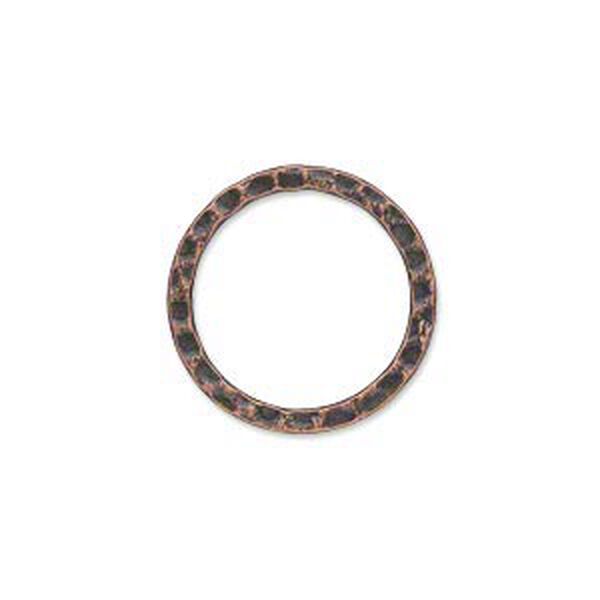 Component, antique copper-plated steel, 20mm double-sided hammered open flat round. Sold per pkg of 10. image number 0