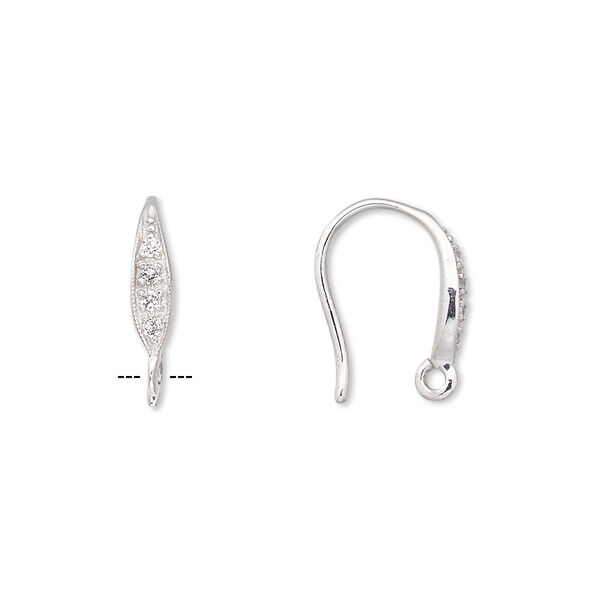 Ear wire, white topaz (natural) and sterling silver, 15mm fishhook with open loop, 18 gauge. Sold per pair. image number 0