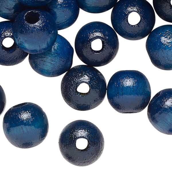 Bead, wood (dyed/waxed), dark blue, 12mm round. Sold per pkg of 250. image number 0