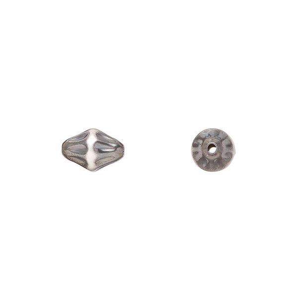 Sterling silver 1pkg1, brushed textured bicone Navajo pearl-style bead oxidized 9x6mm image number 0
