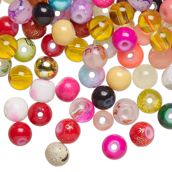 Bead mix, glass, opaque mixed colors, 5-7mm round. Sold per 2-ounce pkg, approximately 200 beads. image number 0