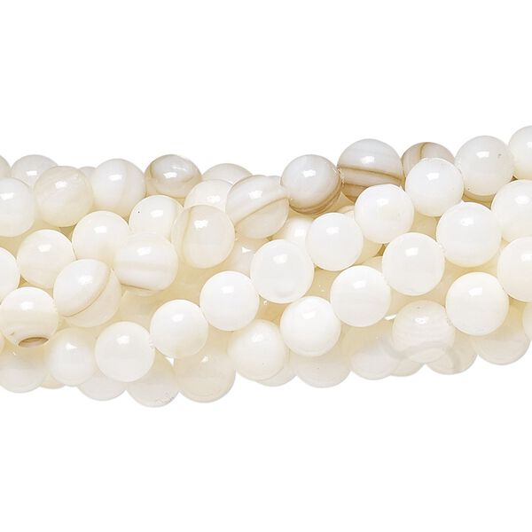 Bead, freshwater pearl shell (natural / bleached), white, 5mm round, Mohs hardness 3-1/2. Sold per pkg of (10) 15" to 16" strands. image number 0