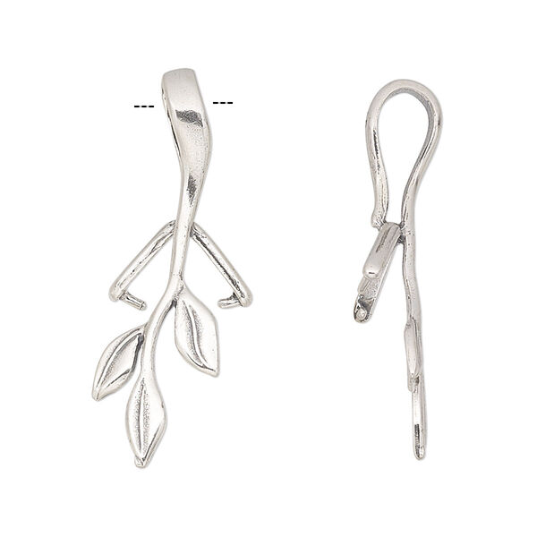 Bail, ice-pick, sterling silver, 33x10mm branch with leaves, 5mm grip length. Sold individually. image number 0