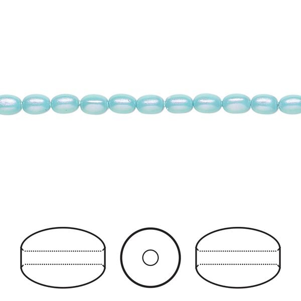 Pearl 100pk iridescent light turquoise, Crystal Passions® 4x3mm rice 5824 image number 0
