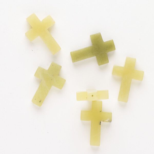 Olive new "jade" 1pkg6, half-drilled cross drop natural 21x14mm-22x15mm image number 0