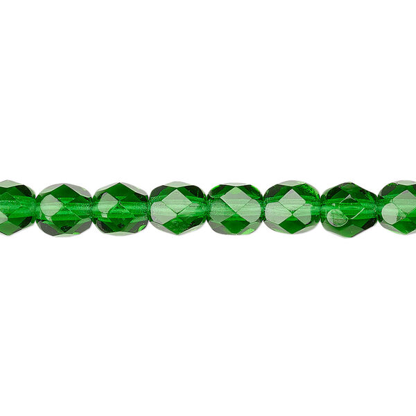 Bead, Czech fire-polished glass, translucent emerald green, 6mm faceted round. Sold per pkg of 1,200 (1 mass). image number 0