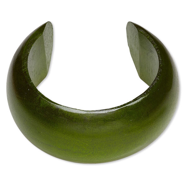 Bracelet, cuff, wood (dyed / waxed), light forest green, 36mm wide hand-carved rounded band, 2-1/2 inch inside diameter. Sold individually. image number 0
