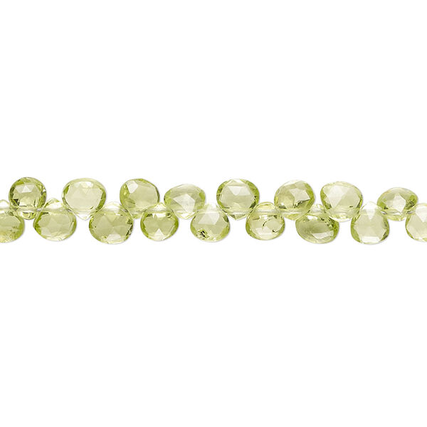 Peridot 1pkg1, hand-cut top-drilled faceted puffed teardrop bead natural 8 inch 4-5mm image number 0