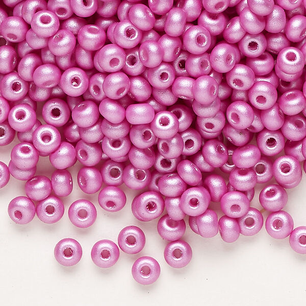 Seed bead, Preciosa Ornela Czech glass, pkg/50g, #6 rocaille, opaque PermaLux dyed lavender chalkwhite, (22012). image number 0