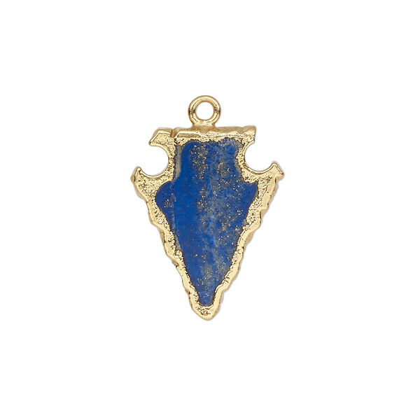 Lapis lazuli / sterling silver 1pkg1, gold-finished electroplated hand-cut arrowhead drop natural 20x15mm image number 0
