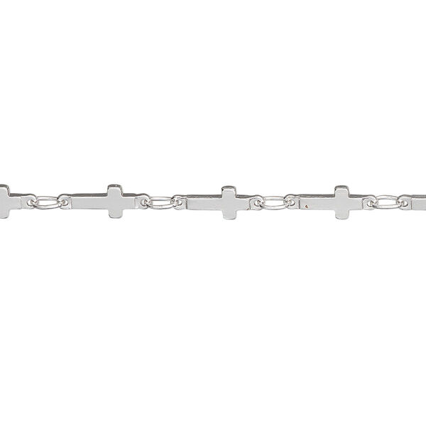 Chain, silver-plated brass, 4mm cross. Sold per pkg of 5 feet. image number 0