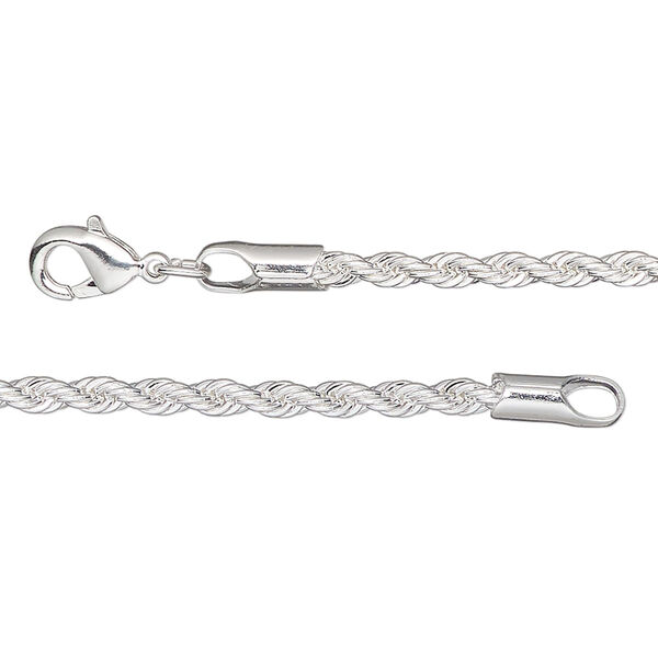 Chain, silver-plated brass, 2.4mm rope, 24 inches with lobster claw clasp. Sold individually. image number 0