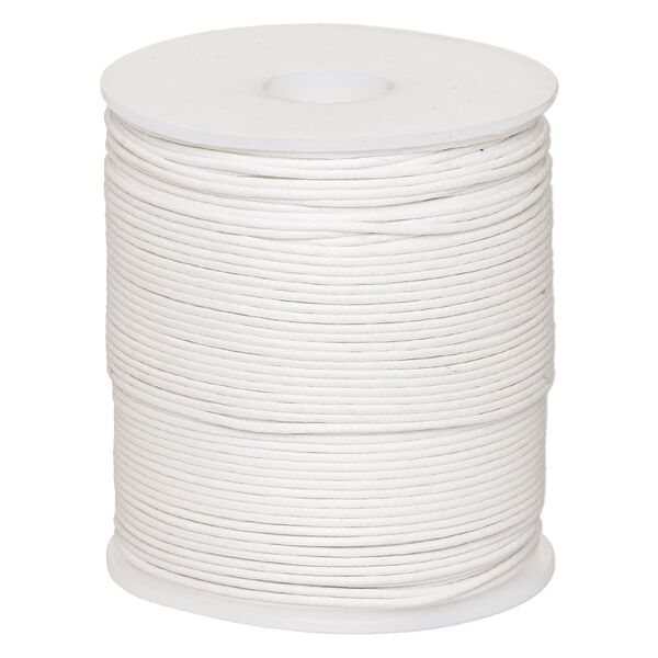 Cord, waxed cotton, white, 1mm, 20-pound test. Sold per 100-meter spool. image number 0