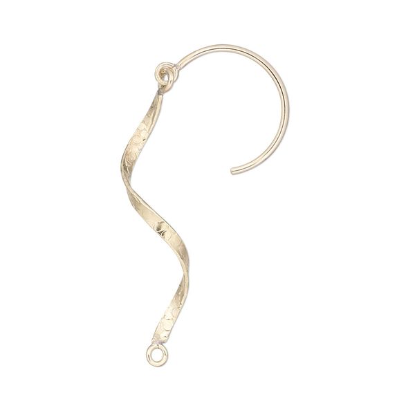 Ear wire French hook 1pkg2 14Kt gold-filled, 1 inch hammered swirl / closed loop, 20 gauge 1 pair image number 0