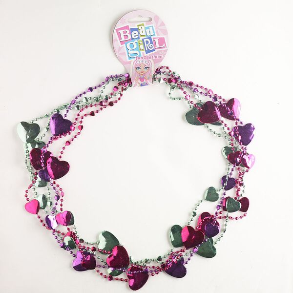 Necklace assortment, plastic, purple / pink / green, 7x6mm-31x28mm heart. Sold per pkg of (5) 32-inch necklaces. image number 0